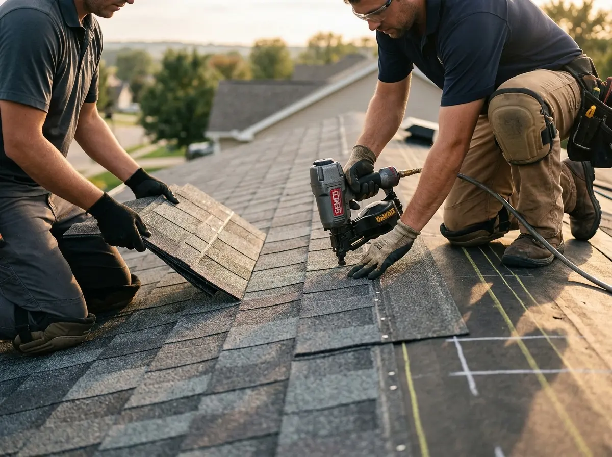 Professional roofer working on a residential roof in Peoria